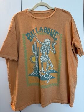 Billabong Orange Tee with Teal & Cream Skeleton Print